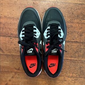 Nike Men's Black and Neon Orange/Red Air Max Golf Athletic Shoes
